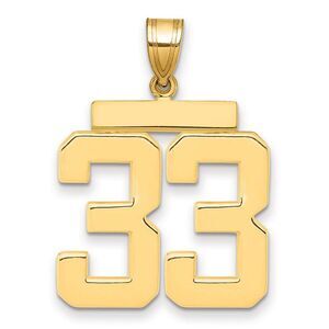 14k Yellow Gold, Athletic Collection, Large Polished Number 33 Pendant